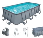 Summer Waves Frame Pool Komplettset | Rund 488x122 cm Rattanoptik Grau | Aufstellpool Set | Gartenpool & Schwimmbecken inkl. Filterpumpe, Einstiegsleiter, Abdeckplane, Bodenvlies & Reinigungsset