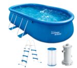 Summer Waves Frame Pool Komplettset | Rechteckig 549x274x132 cm Grau | Aufstellpool Set | Gartenpool & Schwimmbecken inkl. Sandfilterpumpe, Bodenvlies, Abdeckplane & Einstiegsleiter