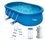 Summer Waves Frame Pool Komplettset | Rund 488x122 cm Rattanoptik Grau | Aufstellpool Set | Gartenpool & Schwimmbecken inkl. Filterpumpe, Einstiegsleiter, Abdeckplane, Bodenvlies & Reinigungsset