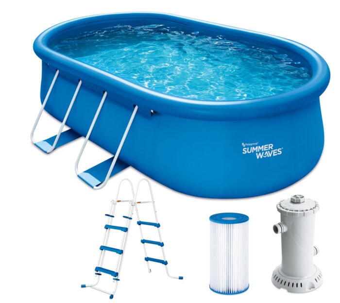 Summer Waves Frame Pool Komplettset | Rund 488x122 cm Rattanoptik Grau | Aufstellpool Set | Gartenpool & Schwimmbecken inkl. Filterpumpe, Einstiegsleiter, Abdeckplane, Bodenvlies & Reinigungsset