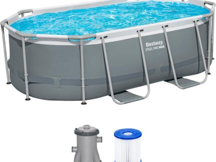 Bestway Power Steel Frame Pool Set mit Filterpumpe 305 x 200 x 84 cm, grau, oval