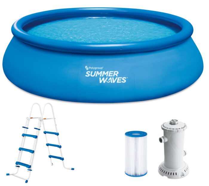 Summer Waves Frame Pool Komplettset | Rund 427x107 cm Steinoptik Grau | Aufstellpool Set | Gartenpool & Schwimmbecken inkl. Filterpumpe