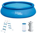 Summer Waves Frame Pool Komplettset | Rechteckig 549x274x132 cm Grau | Aufstellpool Set | Gartenpool & Schwimmbecken inkl. Sandfilterpumpe, Bodenvlies, Abdeckplane & Einstiegsleiter