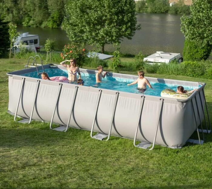 Summer Waves Frame Pool Komplettset | Rechteckig 549x274x132 cm Grau | Aufstellpool Set | Gartenpool & Schwimmbecken inkl. Sandfilterpumpe, Bodenvlies, Abdeckplane & Einstiegsleiter