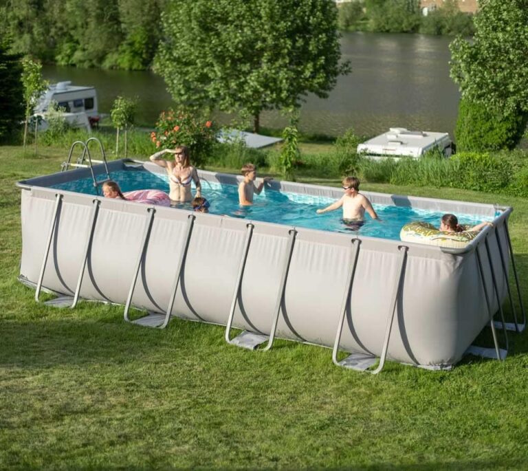 Summer Waves Frame Pool Komplettset | Rechteckig 549x274x132 cm Grau | Aufstellpool Set | Gartenpool & Schwimmbecken inkl. Sandfilterpumpe, Bodenvlies, Abdeckplane & Einstiegsleiter