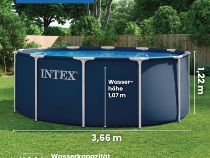Intex 28930GH 3.66m x 1.22m Navy Blue Metal Frame Pool Set (Contents: One Pool Liner, Metal Frames and One Ladder)