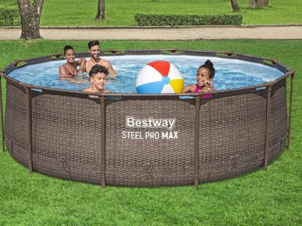 Bestway Steel Pro MAX Frame Pool-Set mit Filterpumpe Ø 366 x 100 cm, Rattan-Optik (Schokobraun), rund