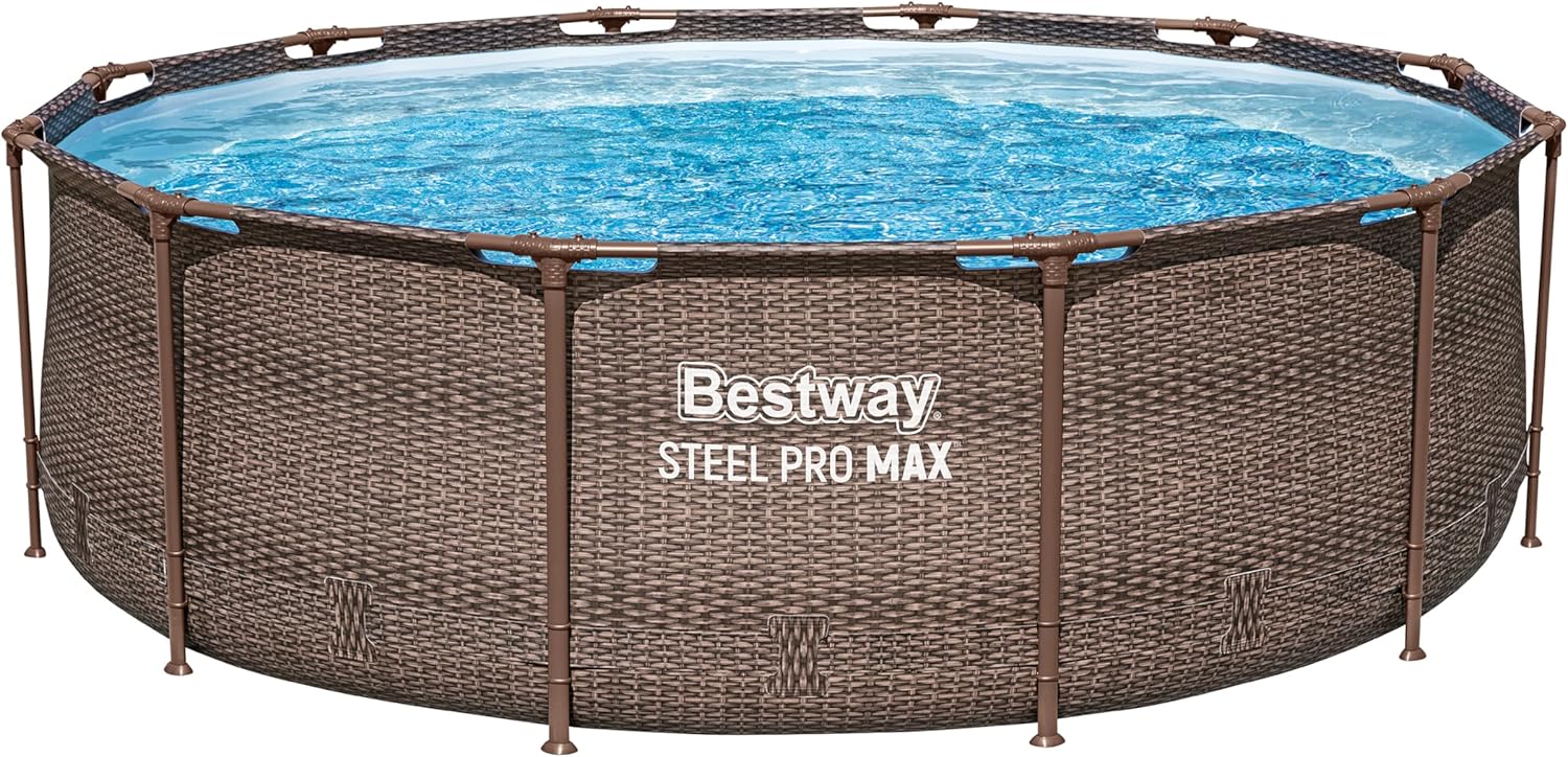 91lG2pcKKbL._AC_SL1500 Bestway Steel Pro MAX Solo Pool ohne Zubehör 366 x 100 cm, Rattan-Optik (Schokobraun), rund