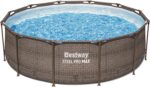 Bestway Steel Pro MAX Frame Pool-Set mit Filterpumpe Ø 366 x 100 cm, Rattan-Optik (Schokobraun), rund