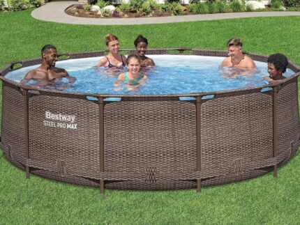 Bestway Steel Pro MAX Solo Pool ohne Zubehör 366 x 100 cm, Rattan-Optik (Schokobraun), rund